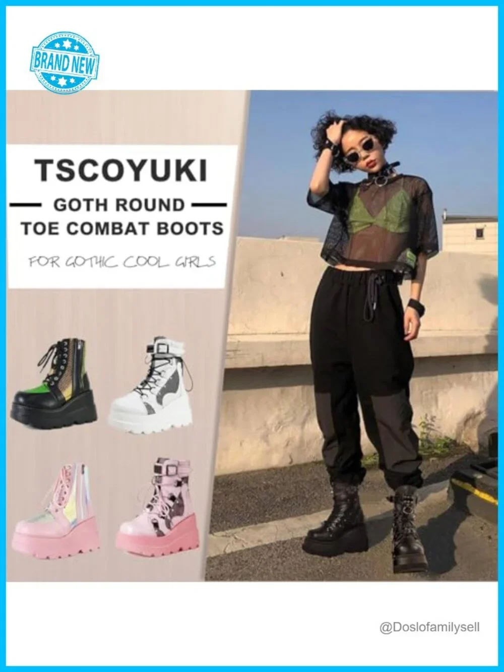 Women's Goth Platform Ankle Boots Vegan PU Leather Chunky Wedge Heel
